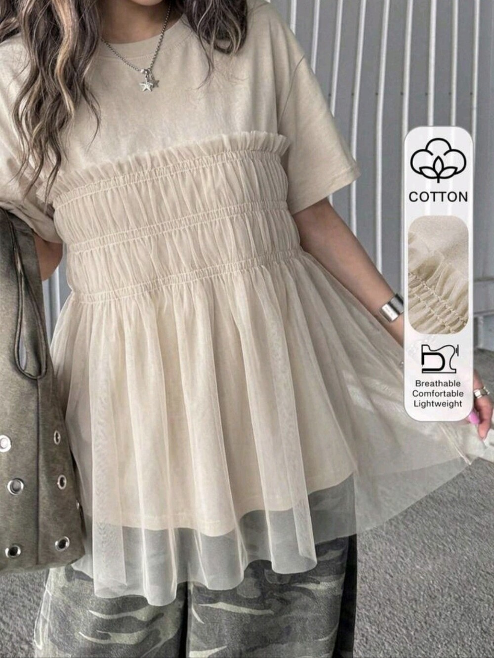Women's Casual Mesh Patchwork Short Sleeve T-Shirt